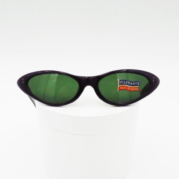 RARE 1950s Vintage Authentic French Sunglasses Winged Cat-Eye Shape Black New main image 13